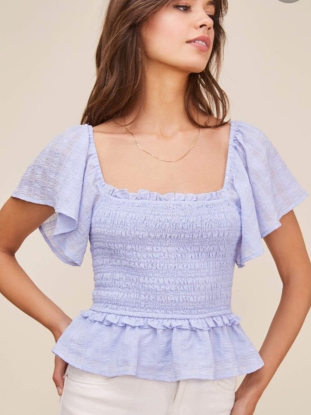 ASTR the Label XS January Top Periwinkle Blue Smocked